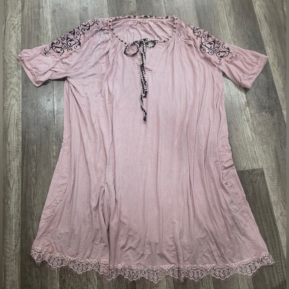 POL Cottagecore Blush Pink Lace Embroidery Boho Shirt Tee Dress Coverup NWOT L - Picture 1 of 12